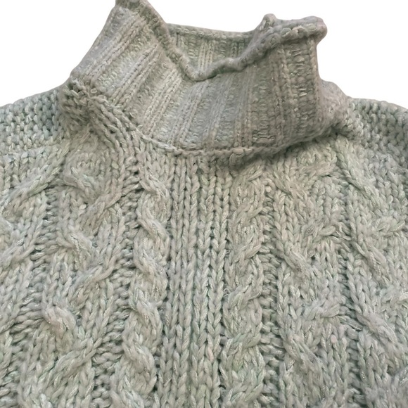 Anthropologie Chunky/Cable Knit Sweater Light Mint Green-Crop-Oversize-Medium - Picture 6 of 11